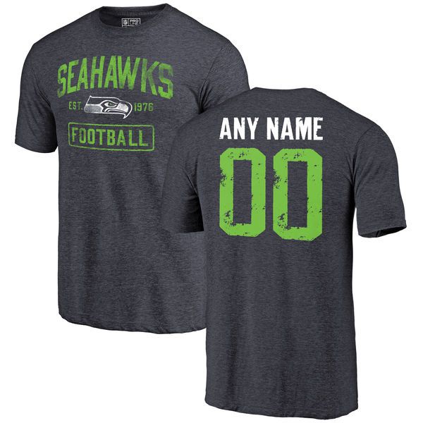 Men Navy Seattle Seahawks Distressed Custom Name and Number Tri-Blend Custom NFL T-Shirt->->Sports Accessory